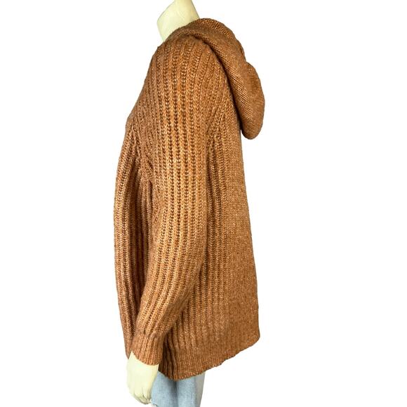 Aerie Size XS orange hooded sweater knit oversized Wool Blend Fuzzy Cozy Comfy - Picture 9 of 10